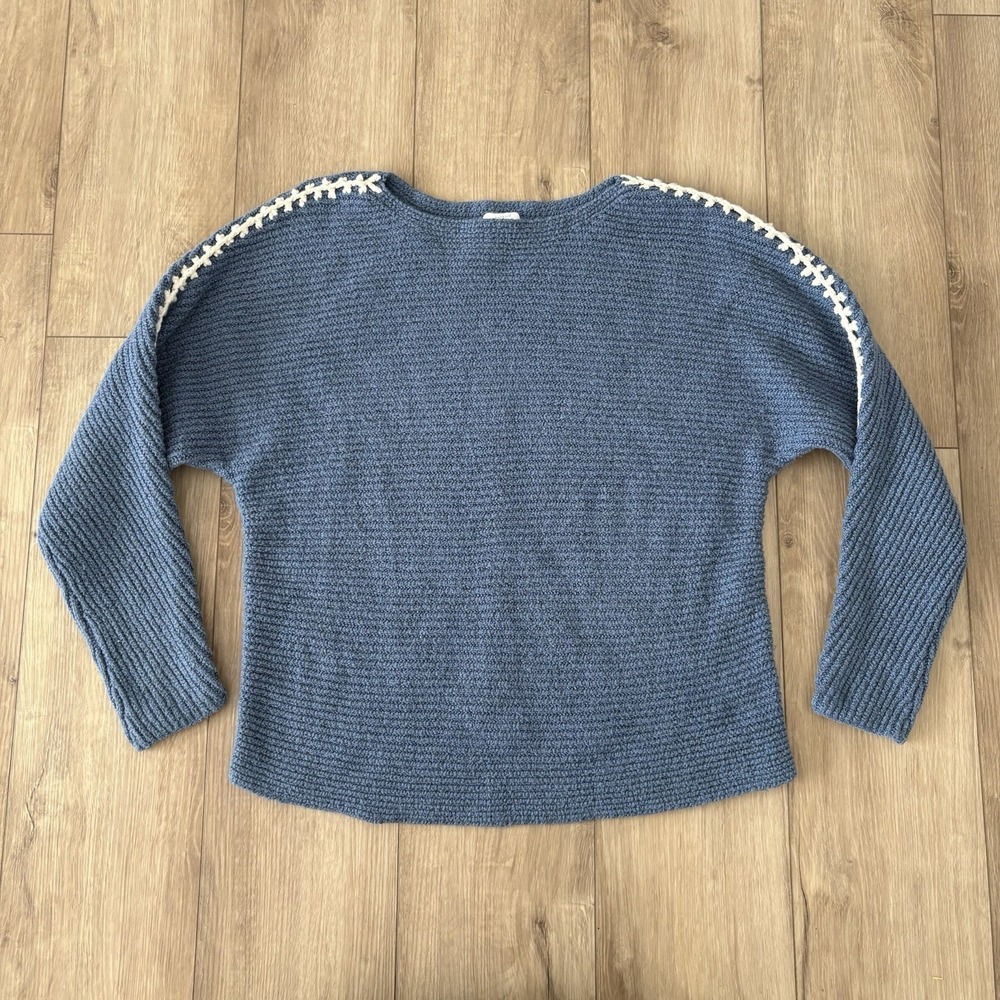 J. Jill Size Small Boat Neck Knitโ Sweater Pullover Blue Cotton Long Sleeve